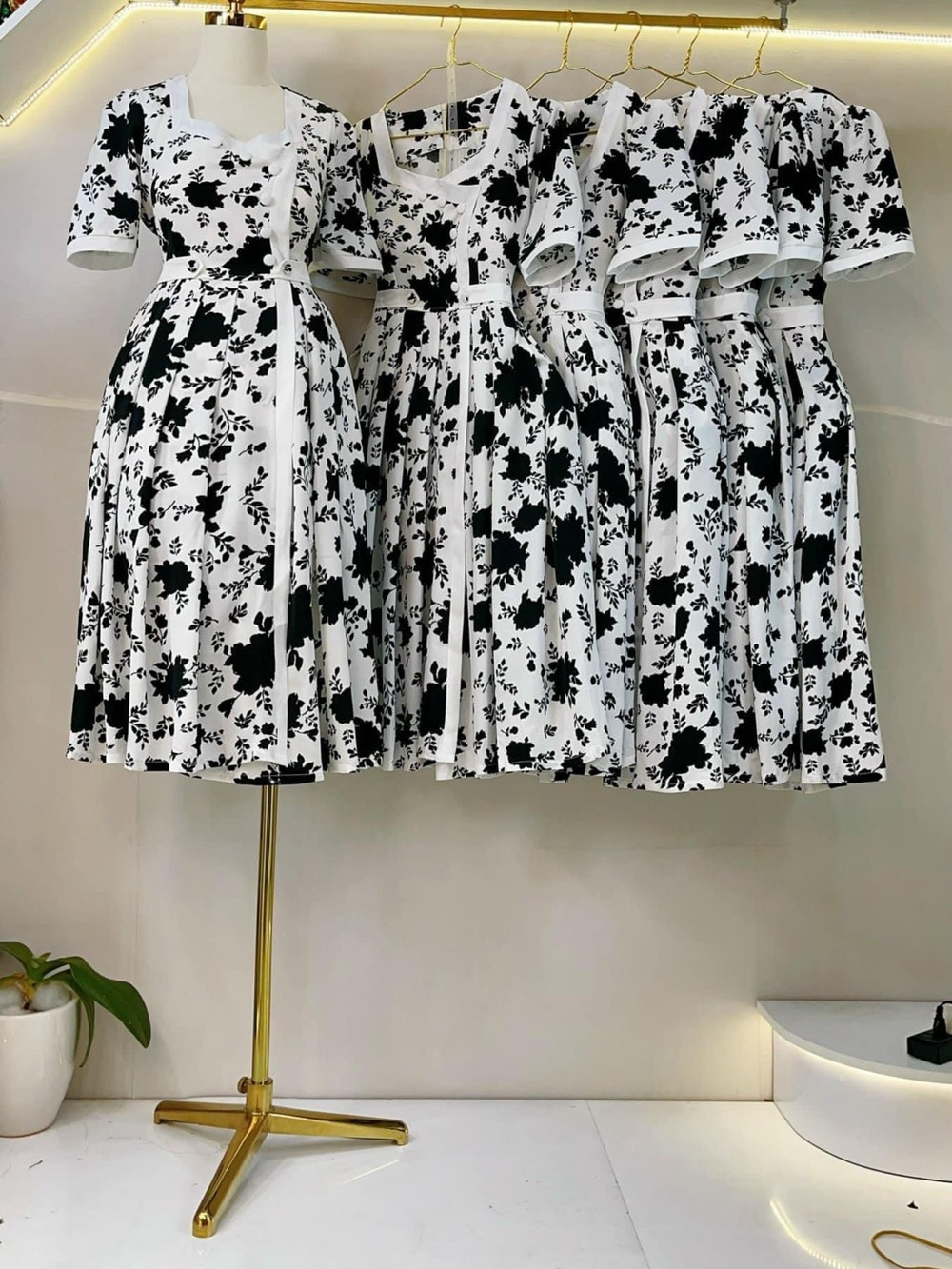 Black & White Floral Fit-and-Flare Dress